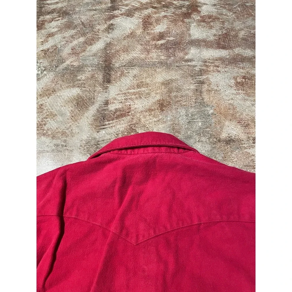 Vintage Lee USA Western Wear Red Pearl Snap Extra Long Tails 70s 80s Sz L/XL *‎